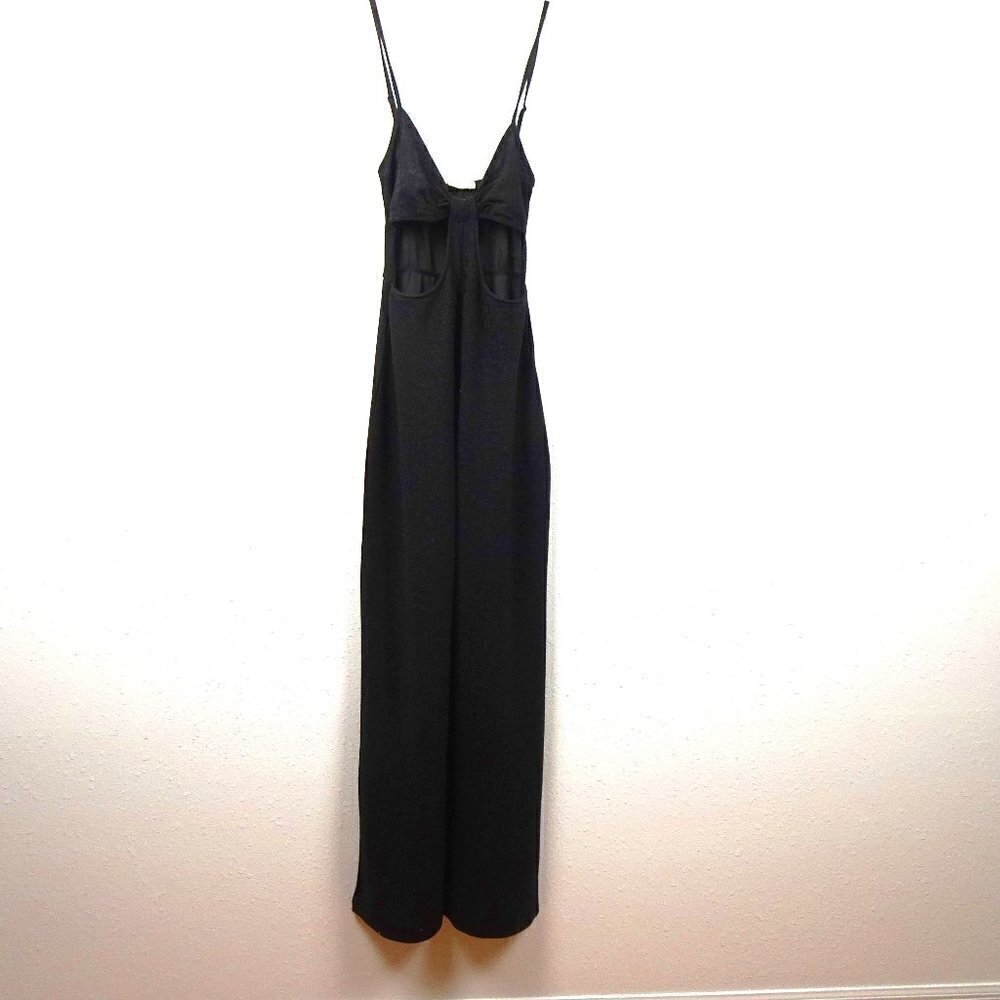 No Comment Jumpsuit Size S Black Sparkle Stretch Front Cut Out